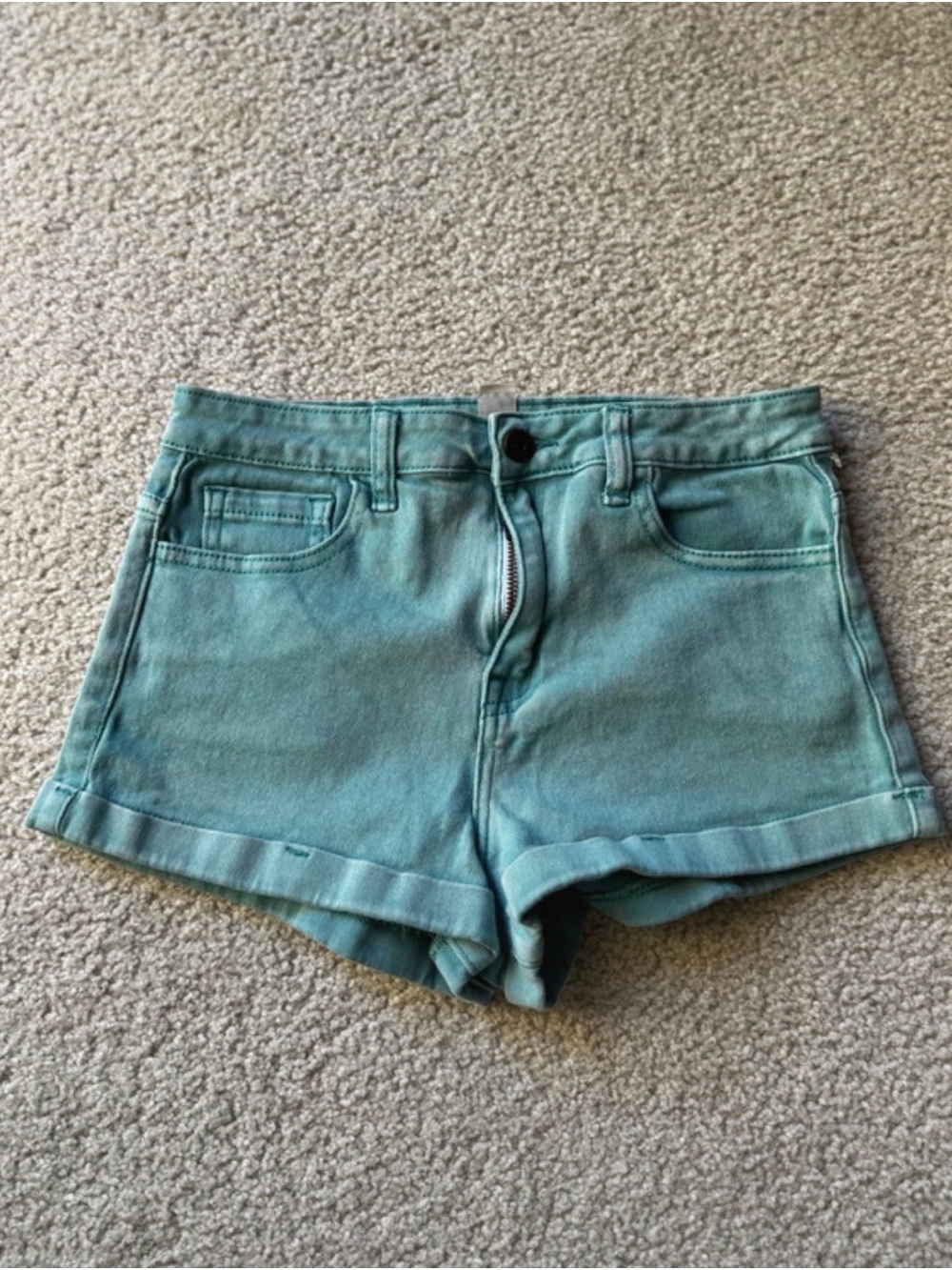Vintage XXI  Teal-Cyan Rolled Hem Jean Shorts y2k sexy 2000s